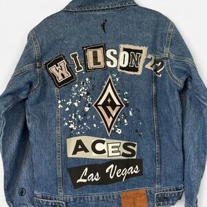 FISLL A’ja Wilson #22 Las Vegas Aces Paint-Splatter Denim Jacket | Size S | NWT